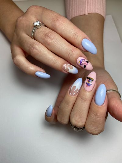 дизайн, рисунок, мультяшка, абстракция, блестки, орнамент, растяжка, разные цвета, белый, розовый, голубой, синий