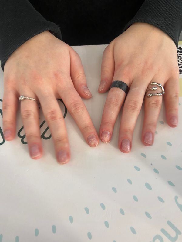 Маникюр, бесцветный, глянцевый, однотон, снятие гель лака