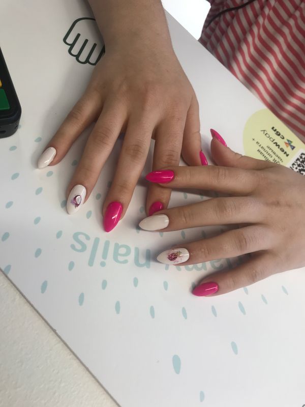 Маникюр, фуксия, глянцевый, комбинированный, дизайн, слайдеры, драгон фрукт, нежный