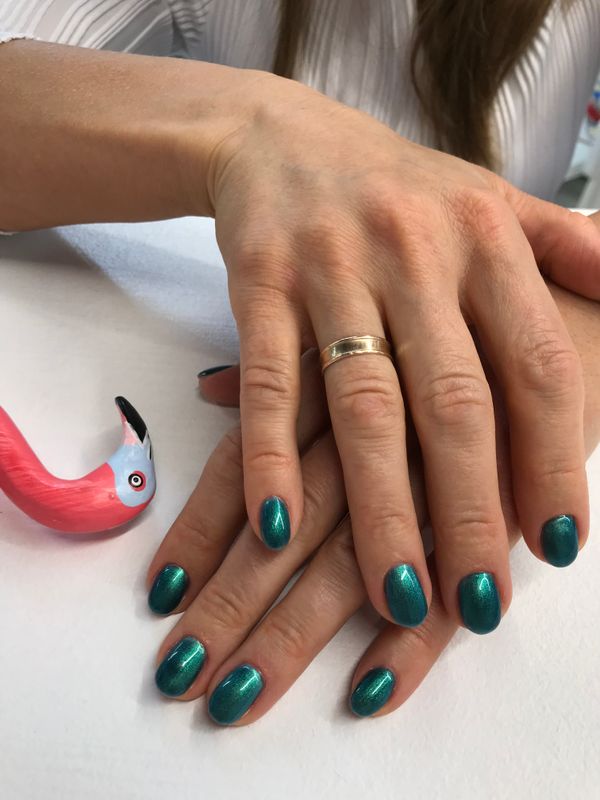 глянцевый, изумруд, однотон, лак с блестками, Маникюр