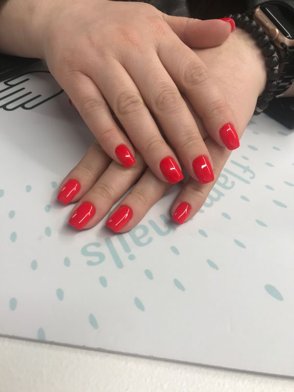 Маникюр, красный, глянцевый, однотон