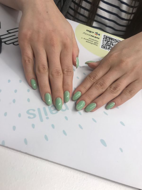 Маникюр, мята, глянцевый, нюд, однотон, на каждый день