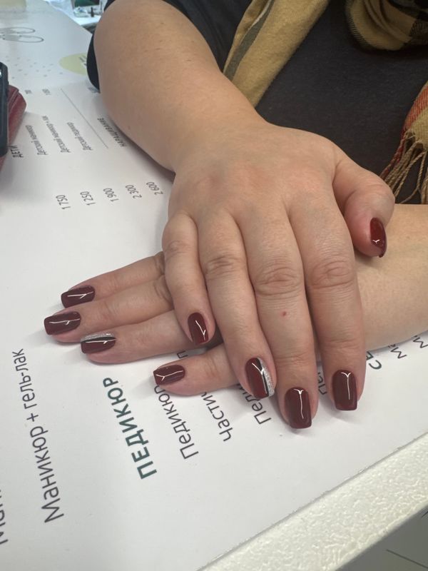 глянцевый, темный шоколад, комбинированный, Маникюр, дизайн, линии, блестки, минимализм, геометрия