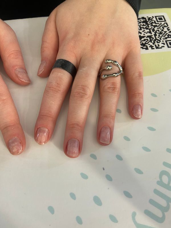 Маникюр, бесцветный, глянцевый, однотон, снятие гель лака