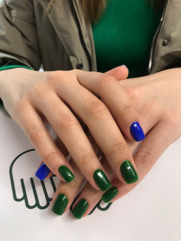 глянцевый, зеленый, Маникюр, комбинированный