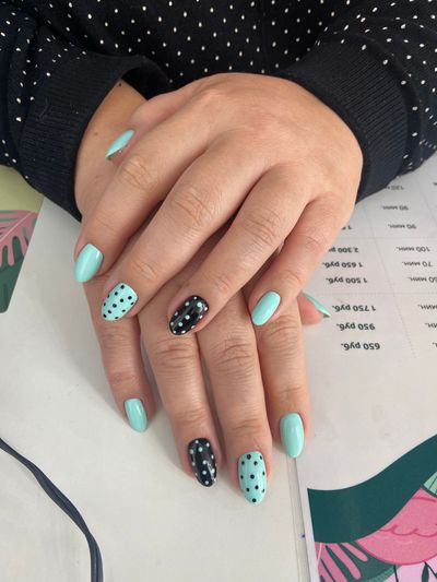 дизайн, глянцевый, горошек, разные цвета, черный, бирюзовый, комбинированный