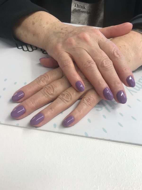 Маникюр, разная длинна, фиолетовый, глянцевый, нюд, однотон