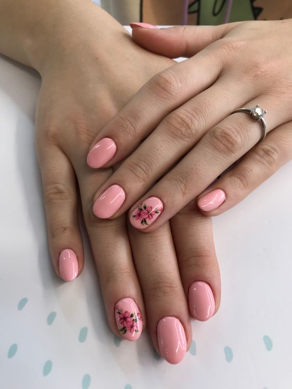 глянцевый, разная длинна/форма, розовый, однотон, нюд, наклейка, цветы, минимализм