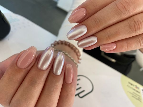 Маникюр, розовый, комбинированный, на каждый день, глянцевый, втирка, дизайн