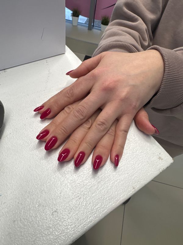 Маникюр, бордовый, глянцевый, винный, однотон