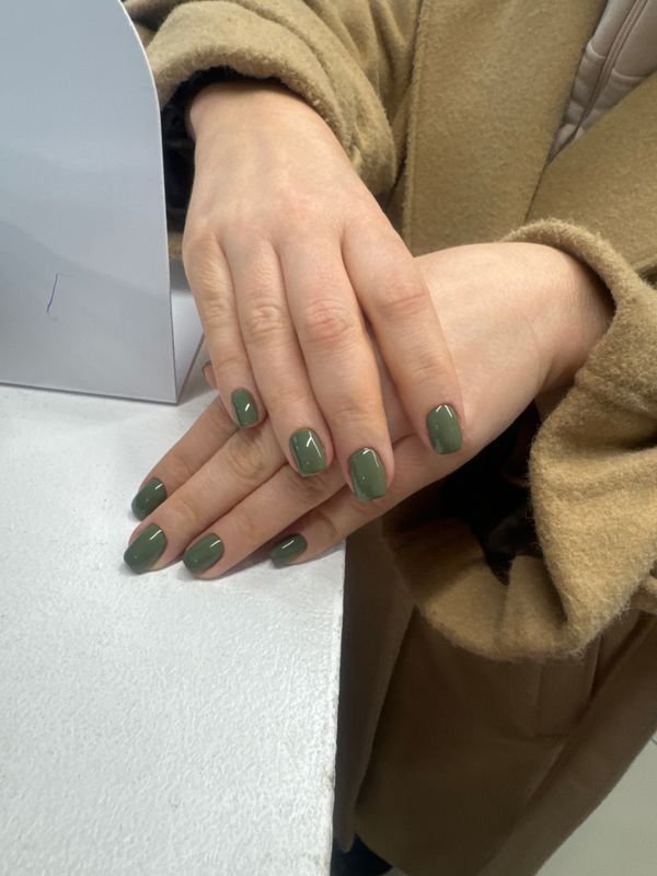 Маникюр, зеленый, разная длинна, глянцевый, однотон