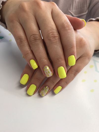 Маникюр, дизайн, глянцевый, фольга, желтый, натуральный, прозрачный, золото, комбинированный