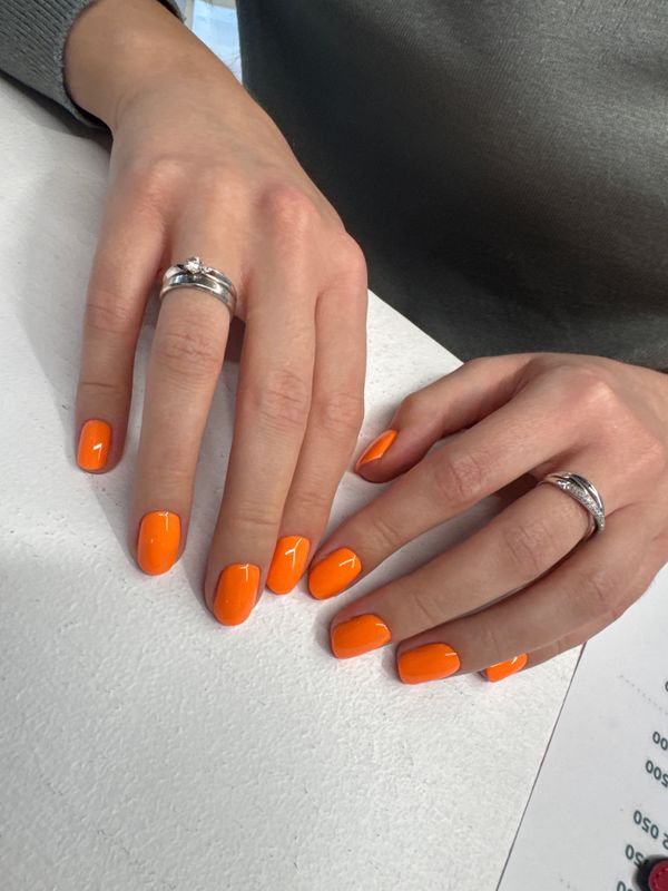 глянцевый, оранжевый, разная длинна, однотон, Маникюр