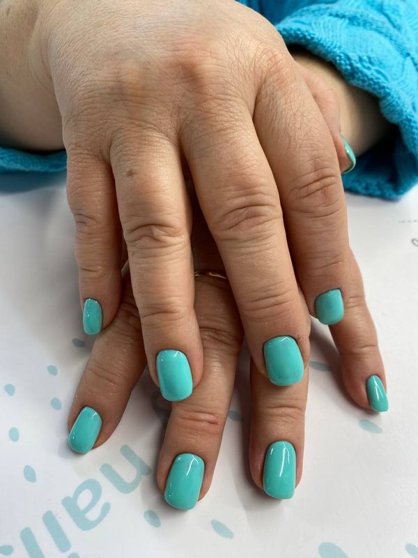 глянцевый, разная длинна, бирюзовый, нюд, однотон, Маникюр, на каждый день, нежный