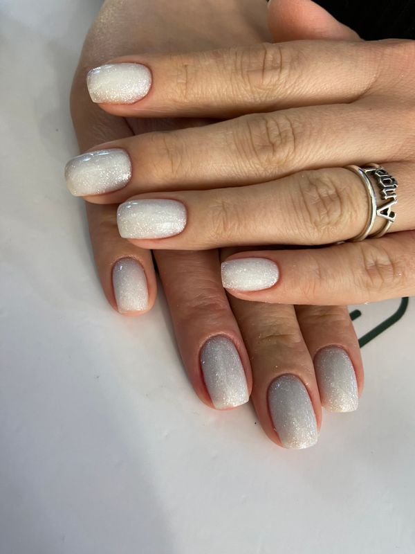 глянцевый, серебро, разная длинна, лак с блестками, однотон, Маникюр