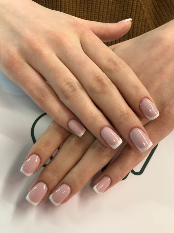 глянцевый, пудровый, нюд, Маникюр, на каждый день, нежный, дизайн, френч, классический