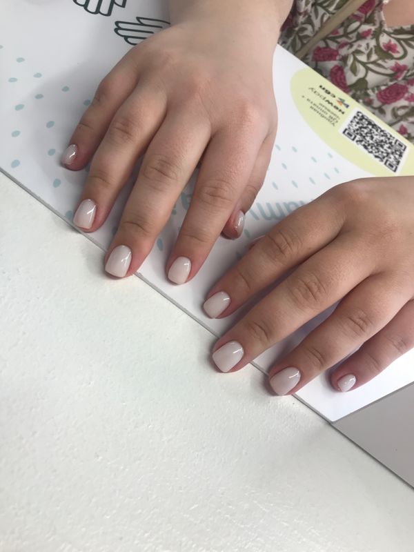 Маникюр, разная длинна, молочный, на каждый день, глянцевый, нюд, однотон