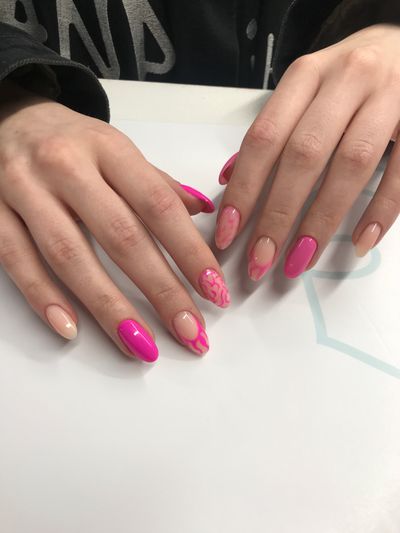 Маникюр, дизайн, глянцевый, абстракция, бежевый, камуфляж, розовый