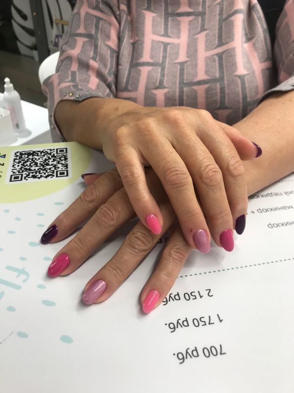 Маникюр, разноцветный, глянцевый, комбинированный, лак с блестками