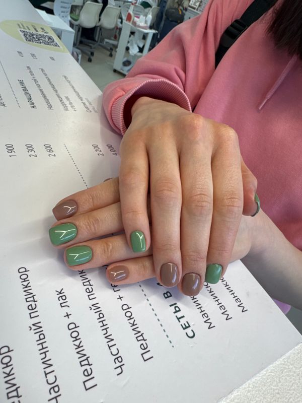 глянцевый, зеленый, нюд, комбинированный, Маникюр