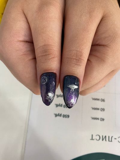 дизайн, глянцевый, блестки, звезды, космос, темносиний, серебро