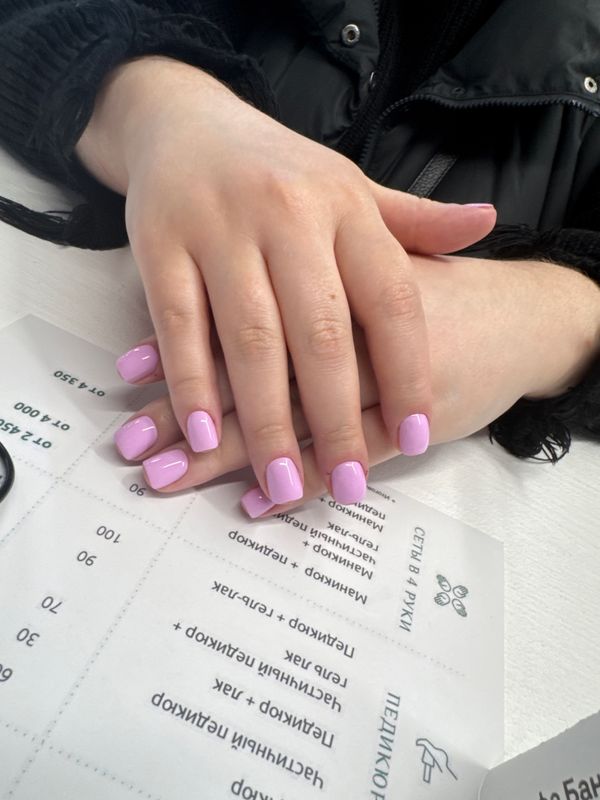 глянцевый, сиреневый, нюд, однотон, Маникюр, на каждый день, нежный