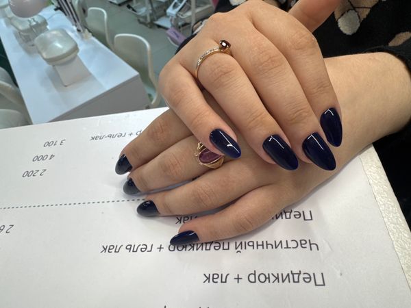 глянцевый, темносиний, однотон, Маникюр