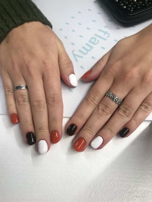 Маникюр, разная длинна/форма, разноцветный, глянцевый