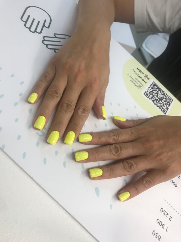 Маникюр, желтый, глянцевый, однотон