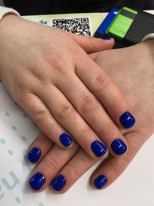 глянцевый, разная форма, синий, однотон, Маникюр