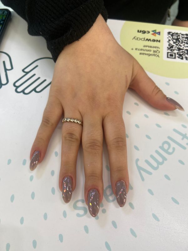 Маникюр, заусеницы, серый, глянцевый, не под кутикулу, дизайн, блестки, линии, фольга