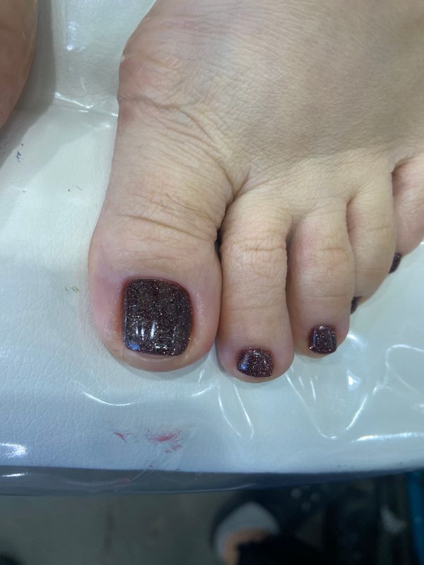 Педикюр, асфальт, глянцевый, лак с блестками