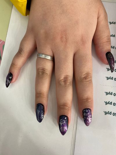 дизайн, глянцевый, блестки, звезды, космос, темносиний, серебро