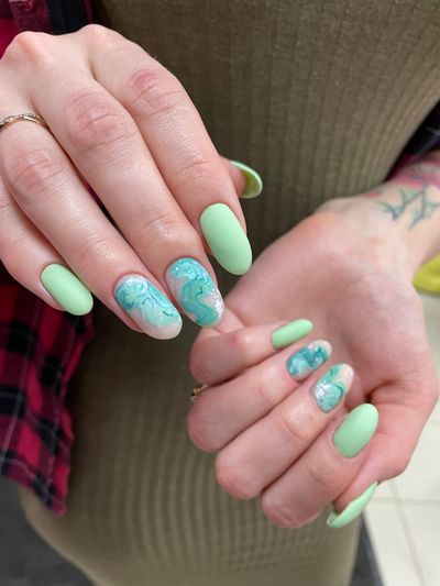 дизайн, абстракция, глянцевый, разные цвета, салатовый, синий, голубой, комбинированный, натуральный, прозрачный