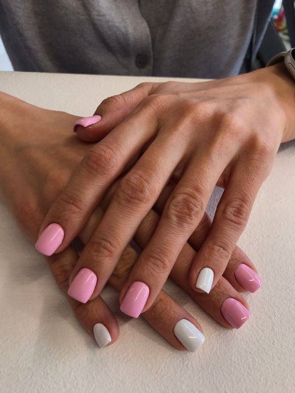 глянцевый, розовый, комбинированный, нюд, Маникюр, на каждый день, нежный