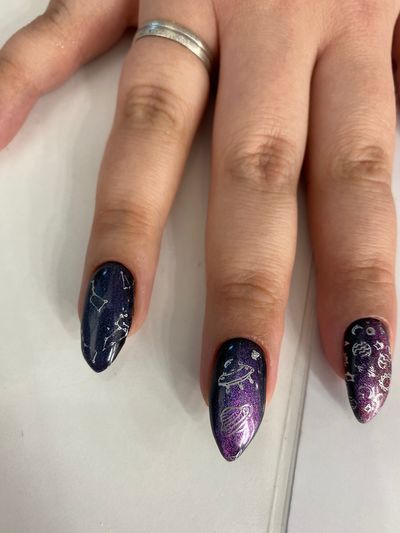 дизайн, глянцевый, блестки, звезды, космос, темносиний, серебро