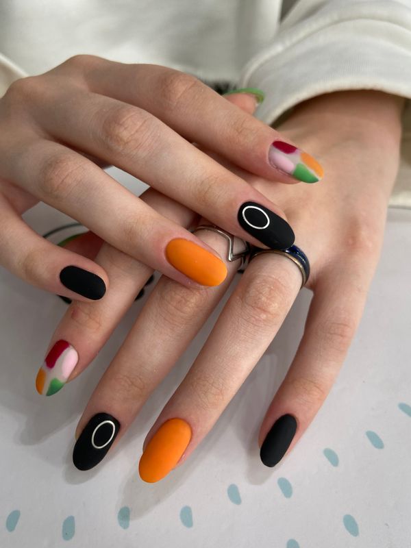 Маникюр, разная длинна/форма, разноцветный, матовый, дизайн, абстракция, мазки цветом