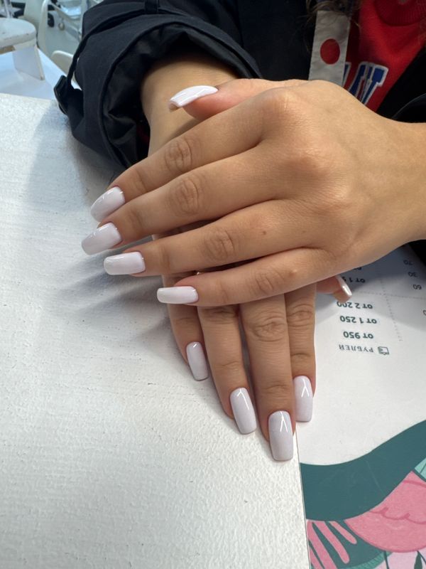 глянцевый, белый, нюд, однотон, Маникюр, на каждый день, нежный