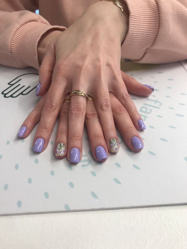 Маникюр, голубой, глянцевый, дизайн, цветы, весенний