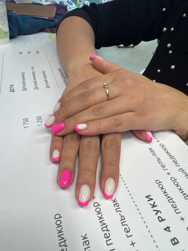 глянцевый, разная длинна/форма, Маникюр, молочный, дизайн, комбинированный, френч, на каждый день