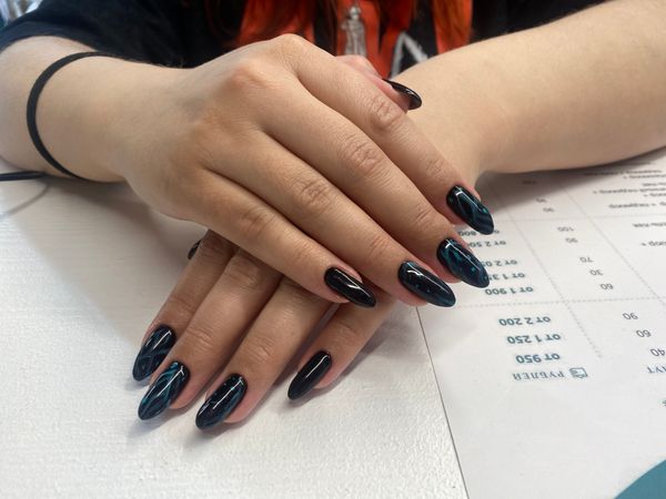 глянцевый, изумруд, однотон, Маникюр, дизайн, водный маникюр, оригинальный