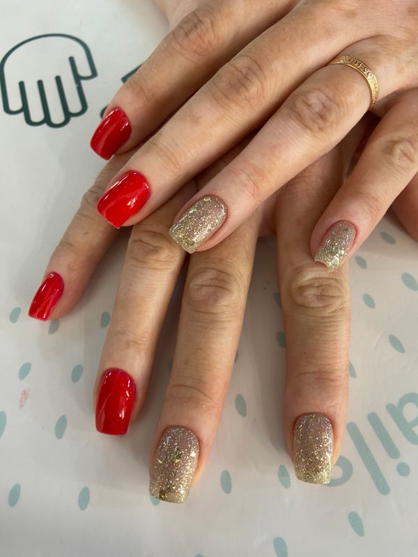 глянцевый, красный, лак с блестками, комбинированный, Маникюр