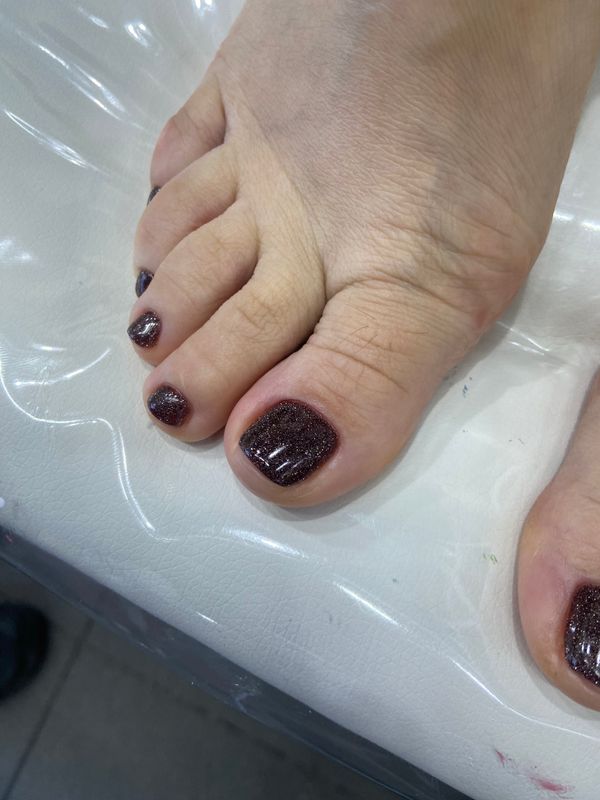 Педикюр, асфальт, глянцевый, лак с блестками