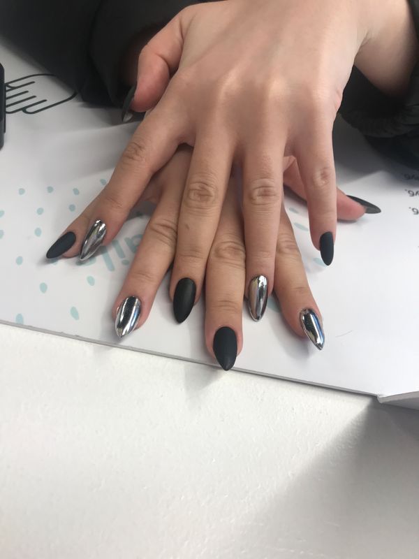Маникюр, черный, матовый, комбинированный, дизайн, глянцевый, втирка