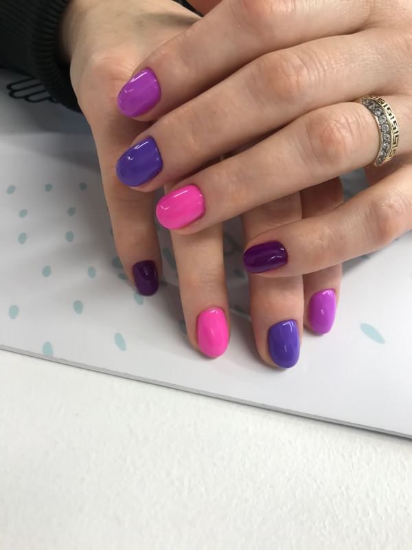 Маникюр, разноцветный, глянцевый