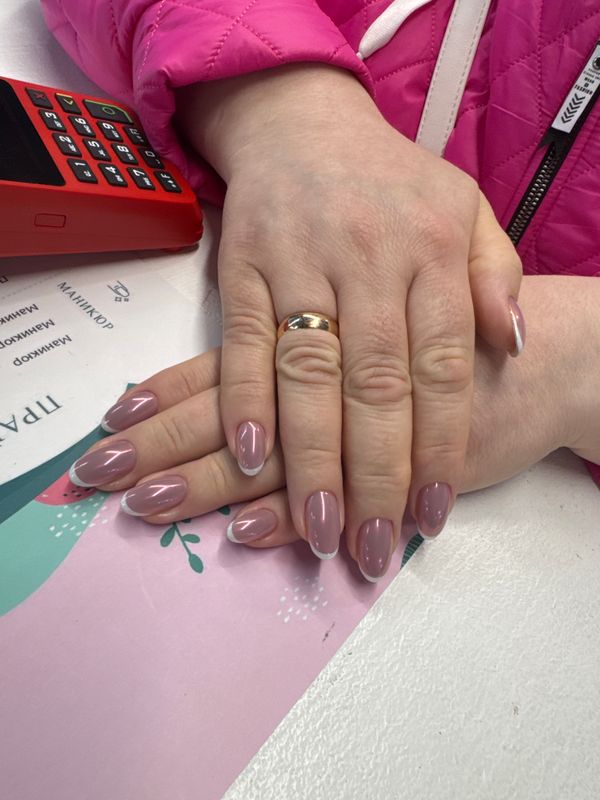 глянцевый, лавандовый, Маникюр, на каждый день, нежный, дизайн, френч, классический, втирка