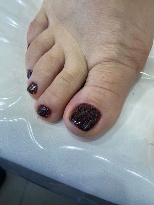 Педикюр, асфальт, глянцевый, лак с блестками