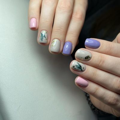 дизайн, абстракция, рисунок, веточка, фольга, разные цвета, розовый, синий, серый, светлый, золото, серозеленый