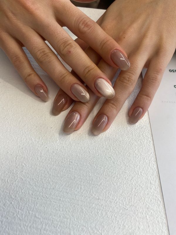 глянцевый, бежевый, однотон, нюд, Маникюр, на каждый день, нежный