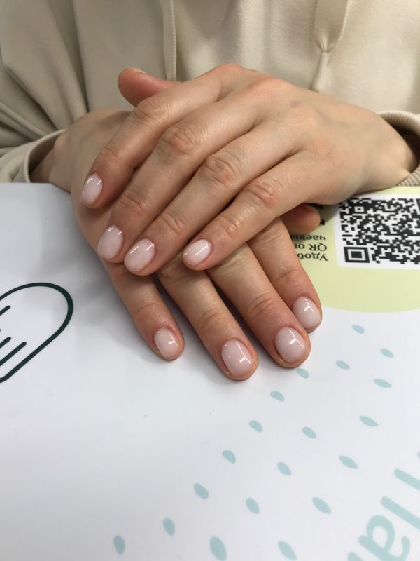 Маникюр, молочная база, глянцевый, нюд, однотон, на каждый день